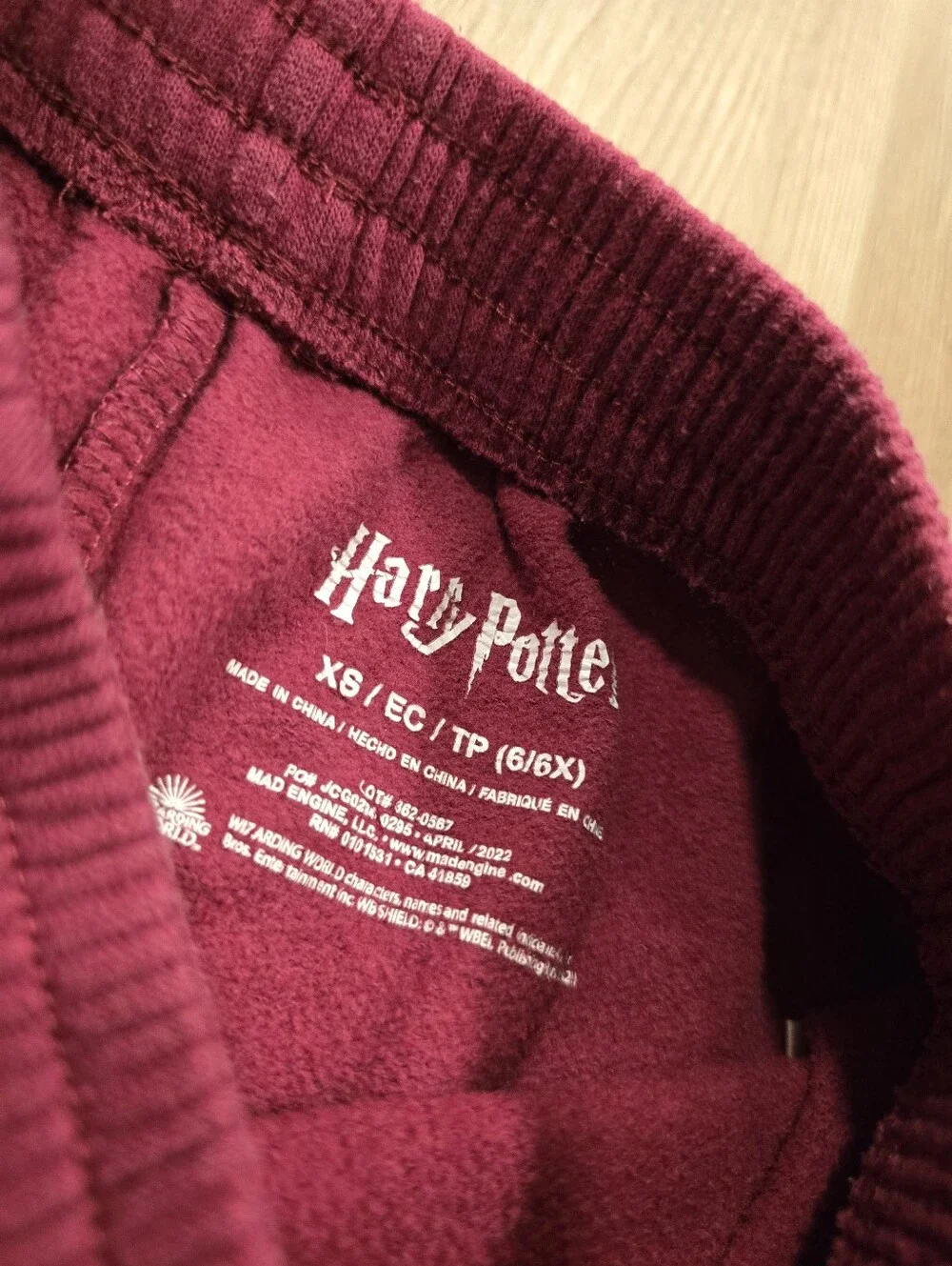 Harry Potter Gryffindor Girls Maroon‎ Sweatpants Set 2 Piece Bundle Size 6X XS